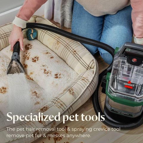 Bissell Little Green Pet Pro removes pet hair from furniture.