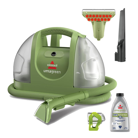Bissell Little Green portable cleaner front view showing compact design for quick messes