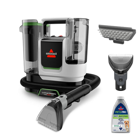 Bissell Little Green ProHeat Pet front view for quick stain removal on upholstery