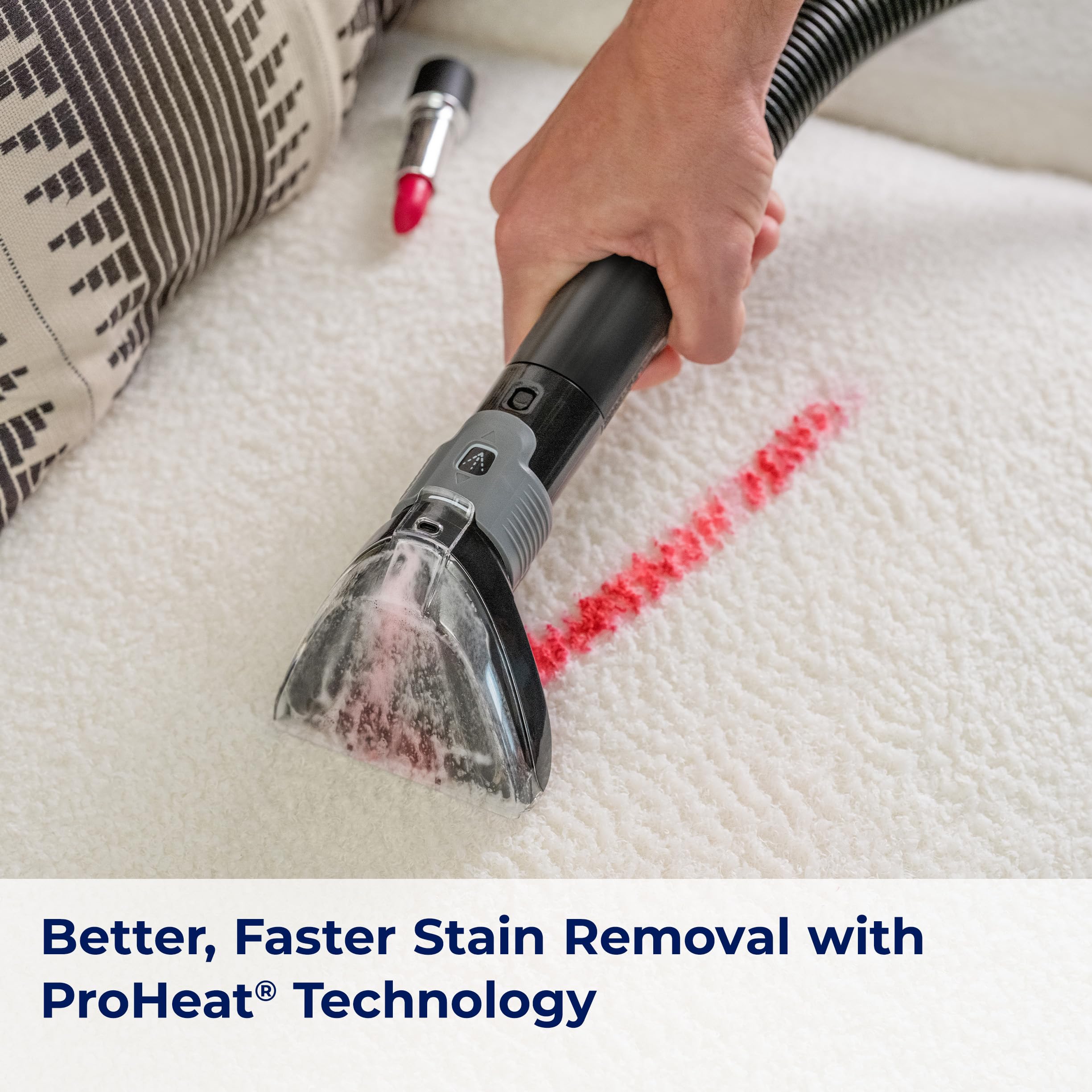Bissell Little Green ProHeat SmartMix heats solution to 120°F in seconds.