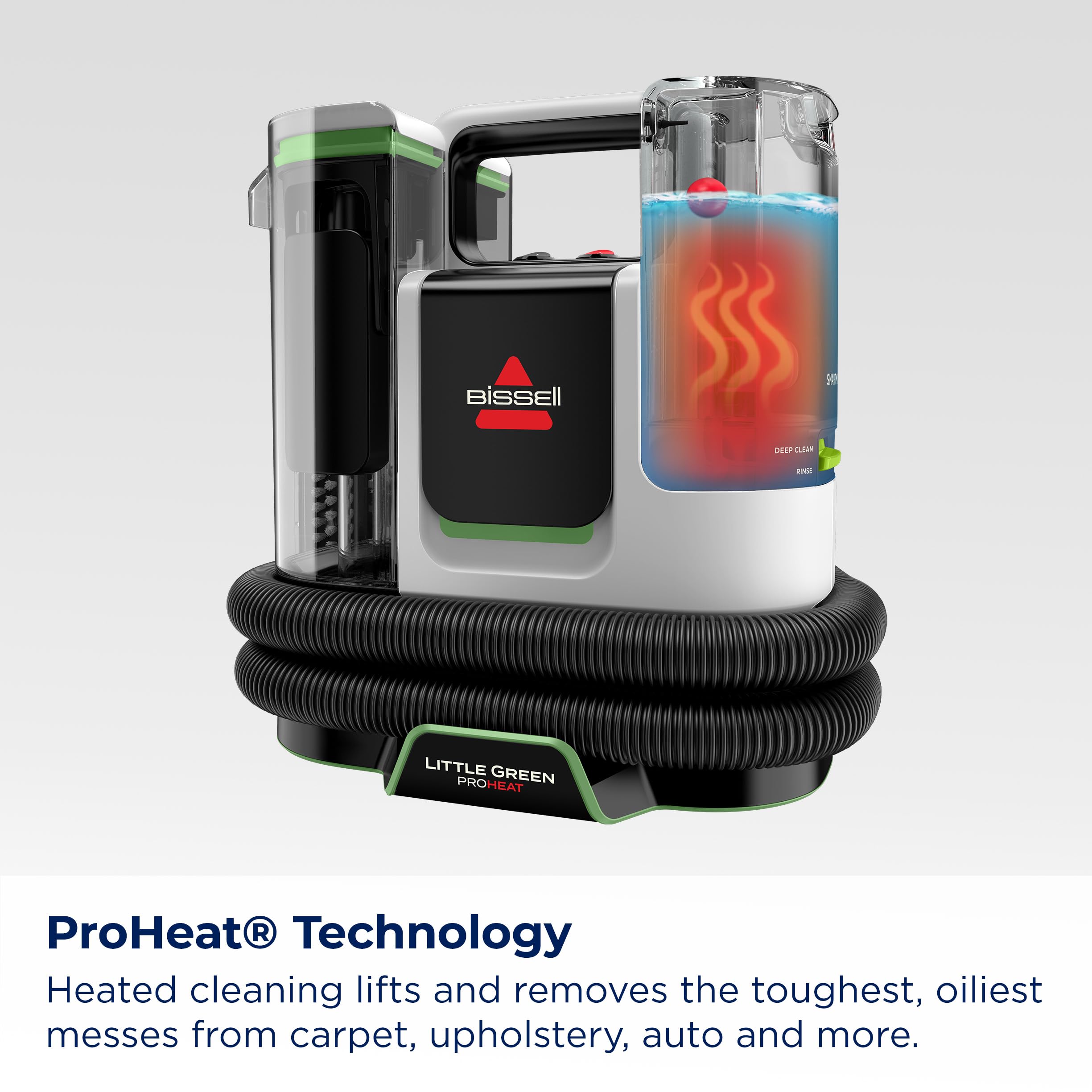 Bissell Little Green ProHeat SmartMix self-cleaning tough stain tool tackles grime.