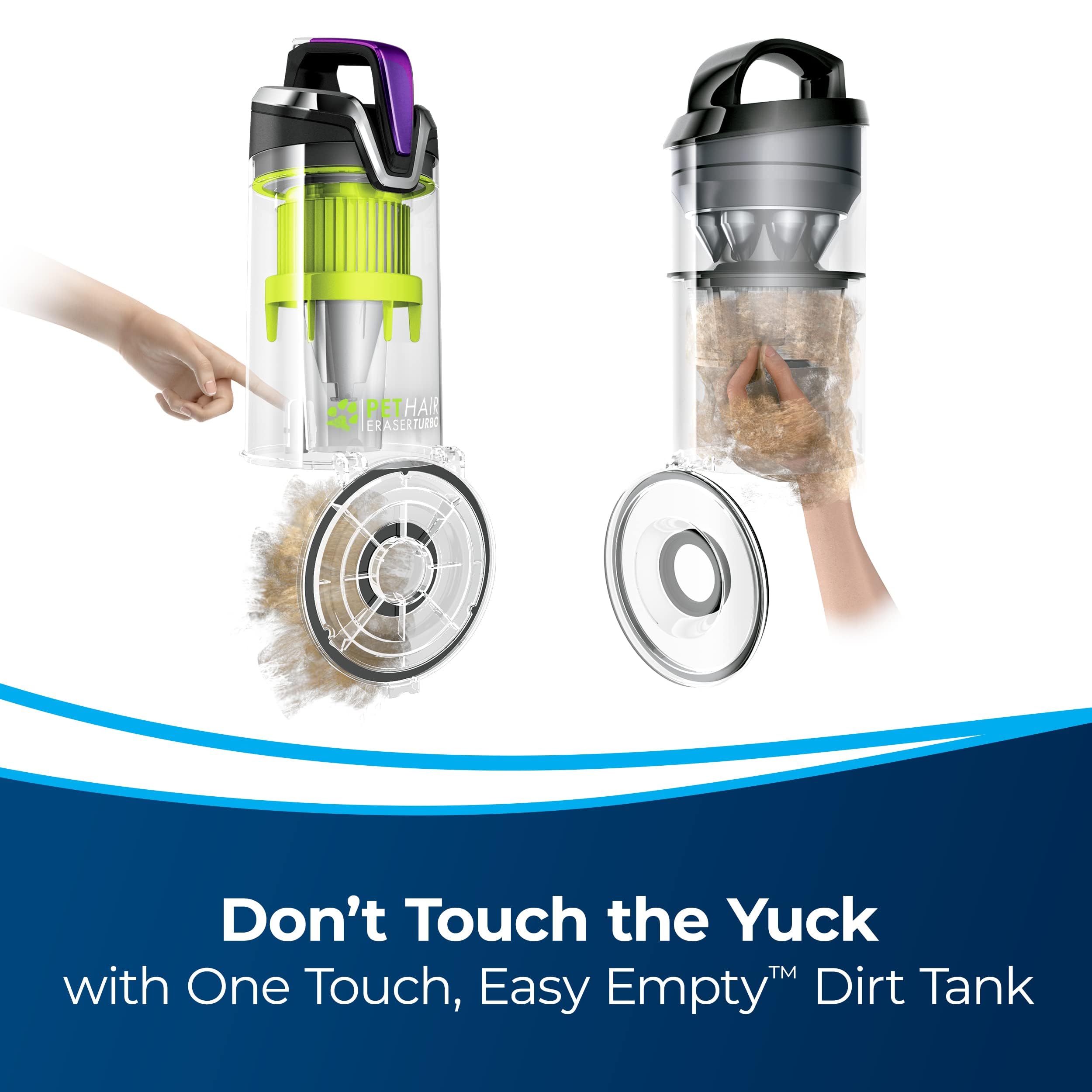 Bissell One-Touch dirt tank simplifies emptying after cleaning.