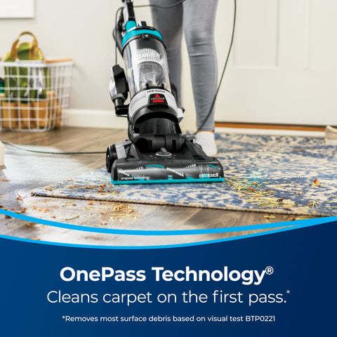 Bissell OnePass Cleaning Technology captures debris on carpets quickly.