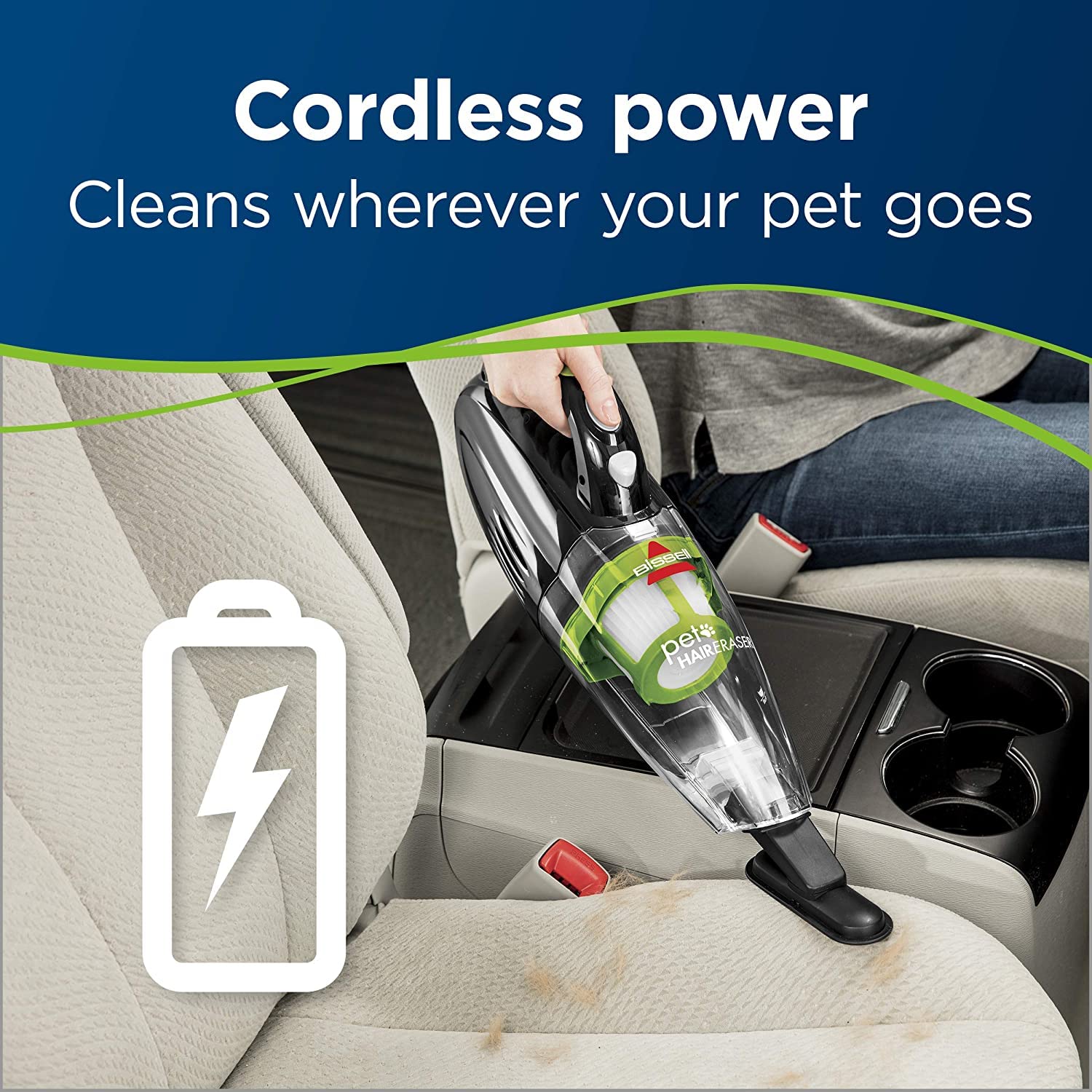 Bissell Pet Hair Eraser crevice tool reaches tight car interiors and gaps.