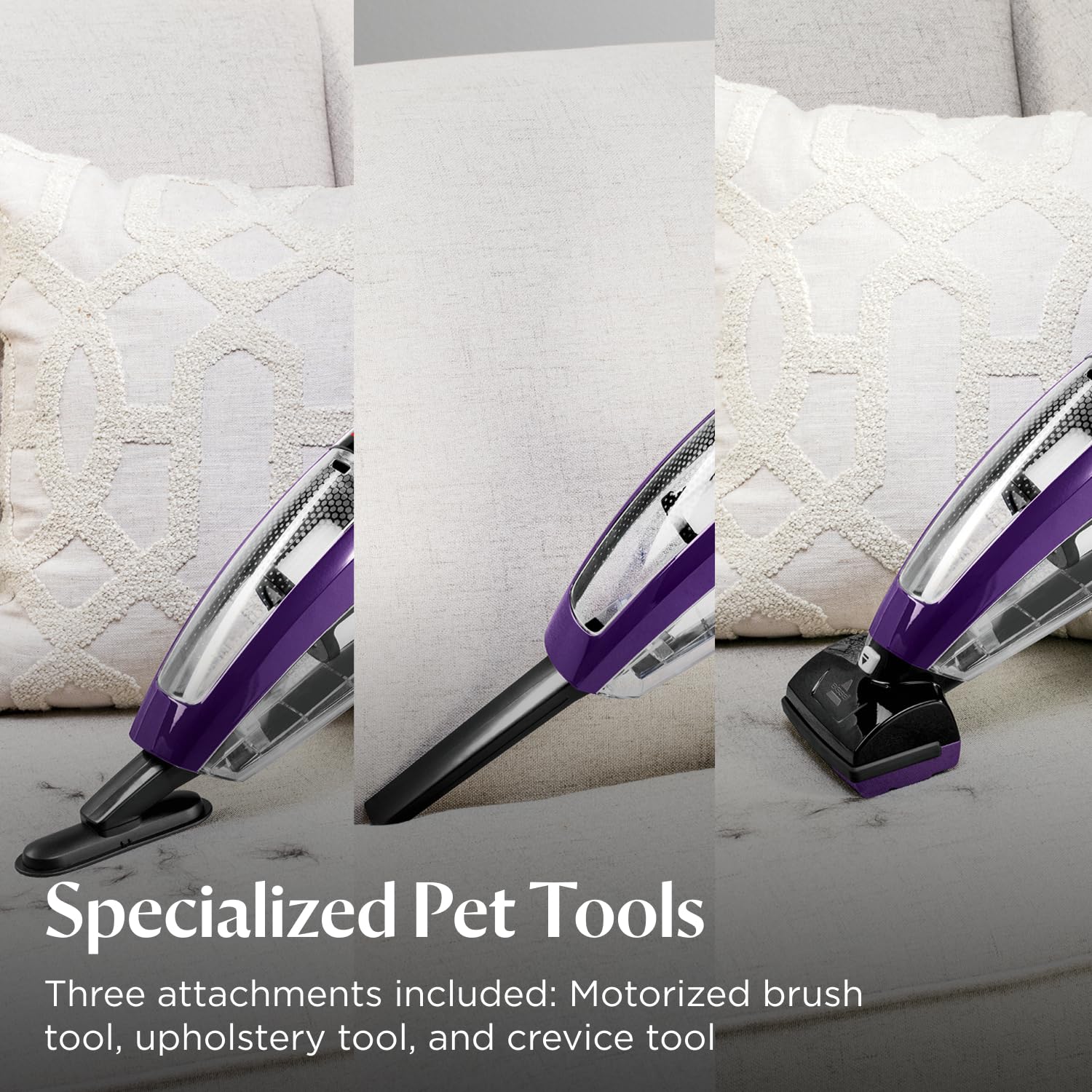 Bissell Pet Hair Eraser crevice tool reaching tight gaps