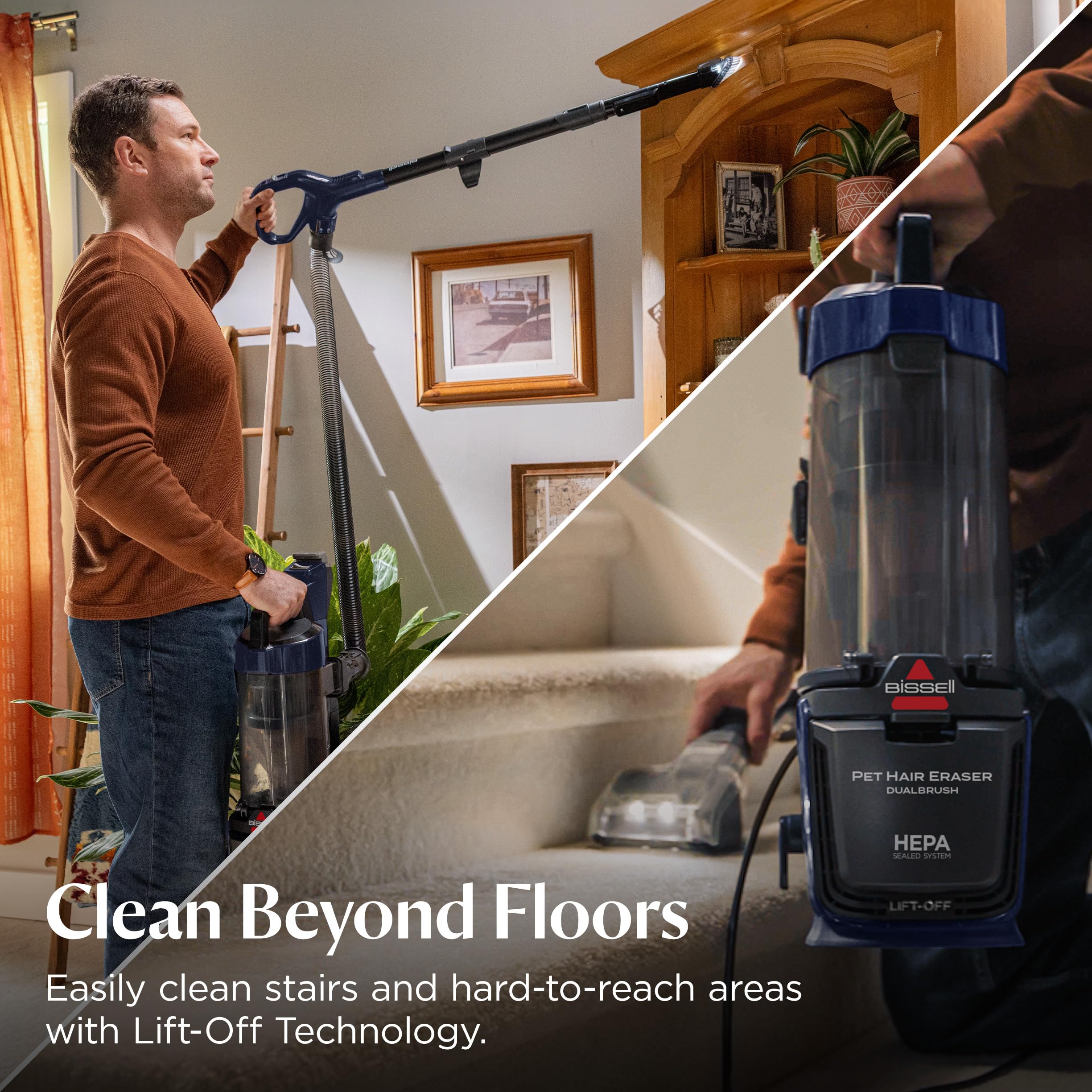 Bissell Pet Hair Eraser DualBrush upright vacuum Lift-Off Pod cleans stairs and furniture