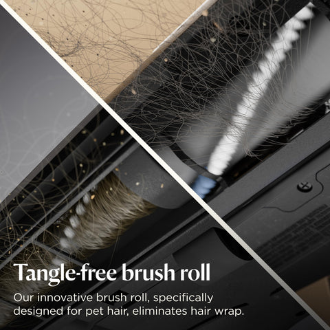 Bissell Pet Hair Eraser on a hard floor demonstrates scatter-free technology.