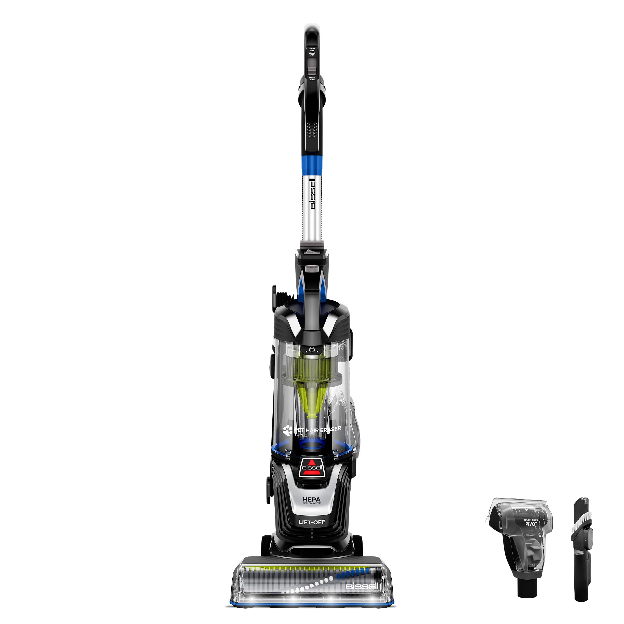 Bissell Pet Hair Eraser Turbo Lift-Off vacuum in upright mode with detachable pod for stairs