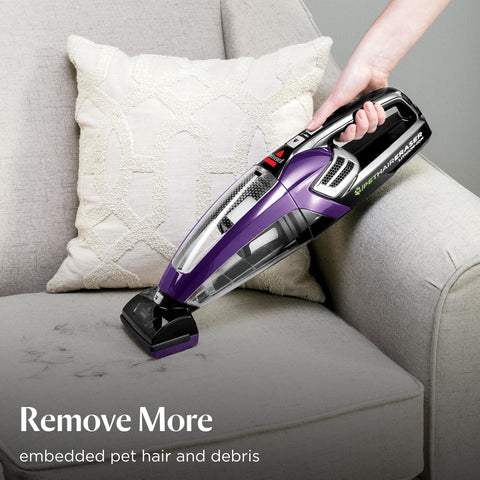 Bissell Pet Hair Eraser upholstery tool on fabric surfaces for easy refresh