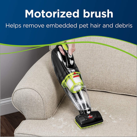 Bissell Pet Hair Eraser upholstery tool lifts hair from soft fabrics.