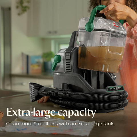 Bissell Little Green Pet Pro large tank enables longer cleanings.