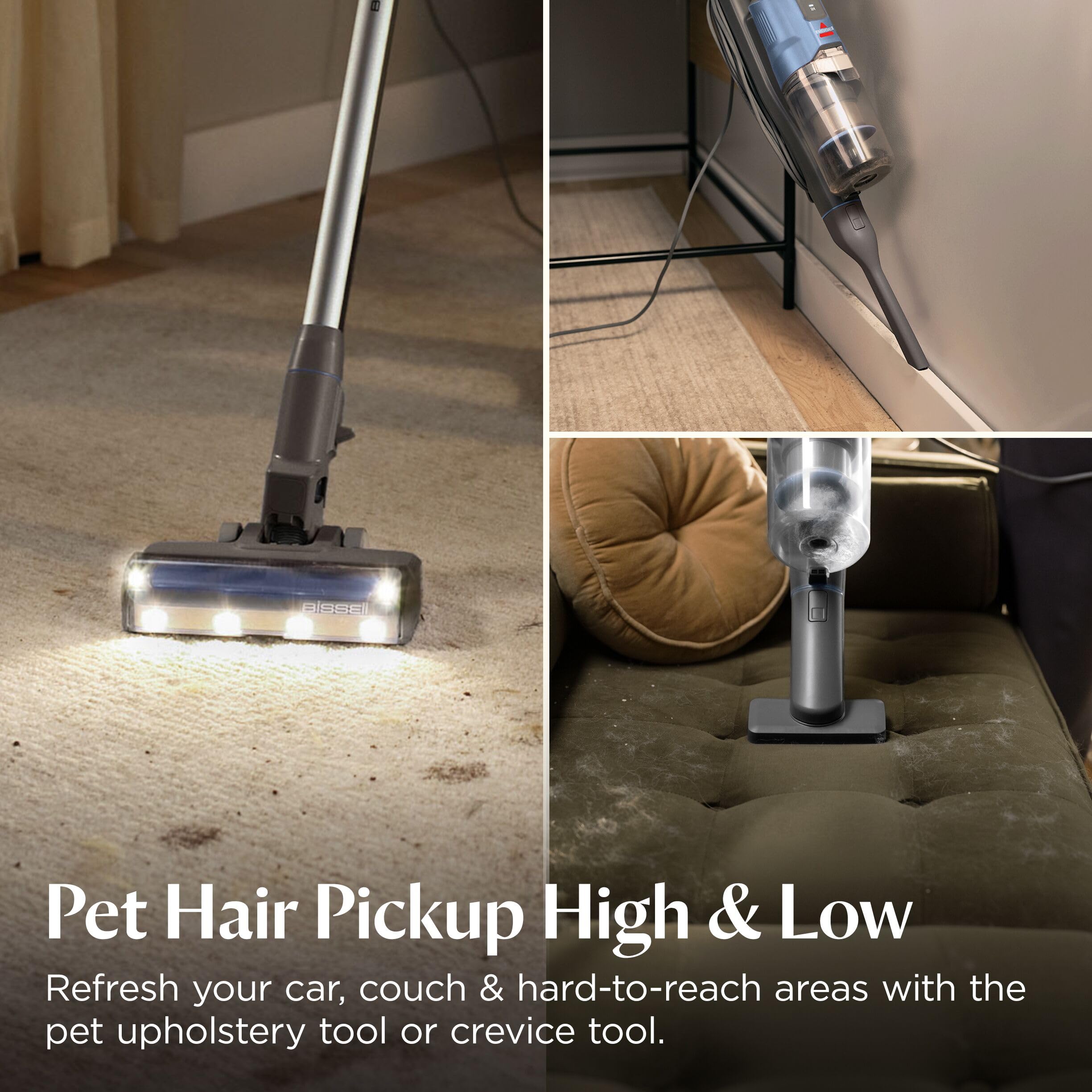 Bissell PowerClean FurFinder HEPA Filtration traps fine dust and dander.