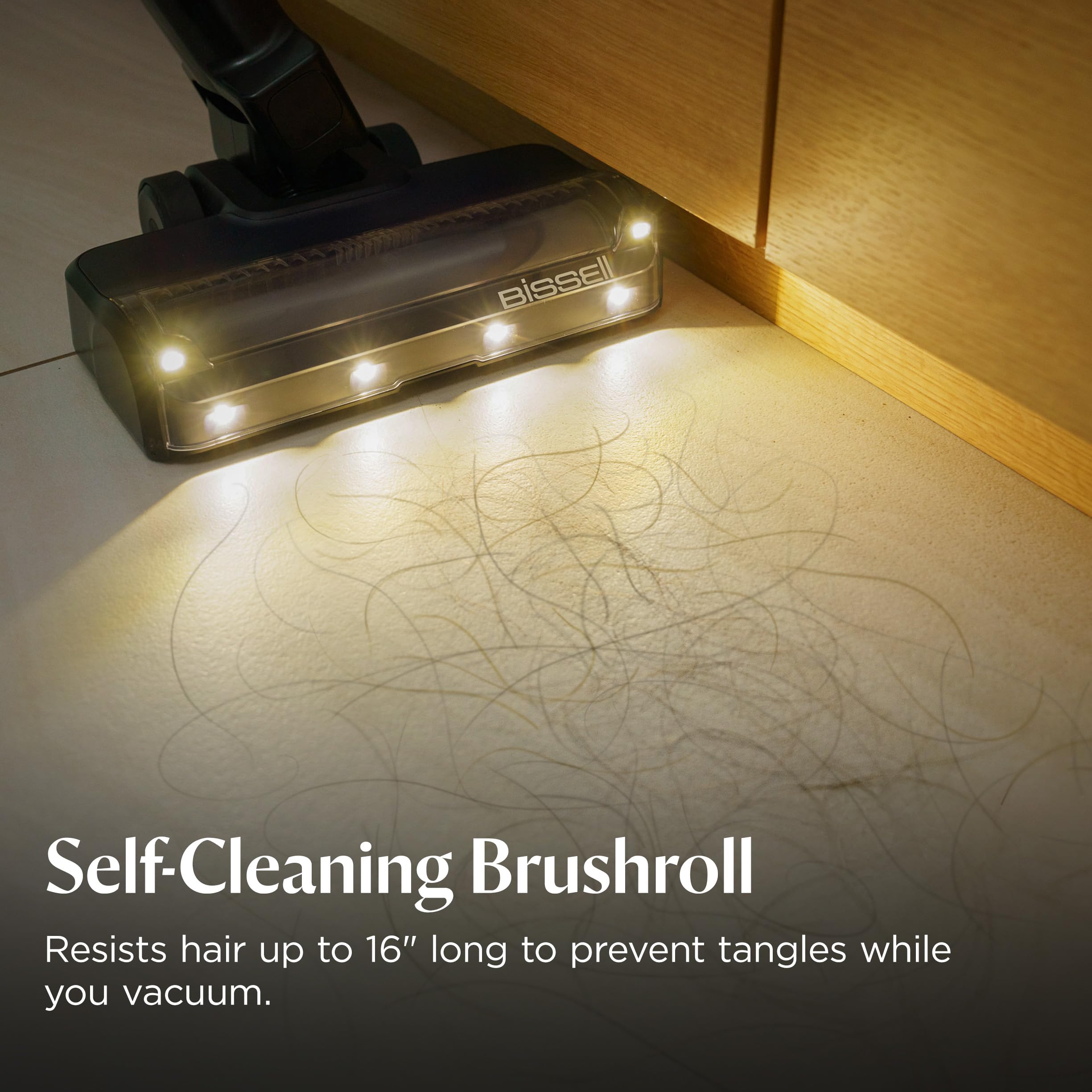 Bissell PowerClean Self-Clean Brush Roll helps prevent hair wrap during cleaning.