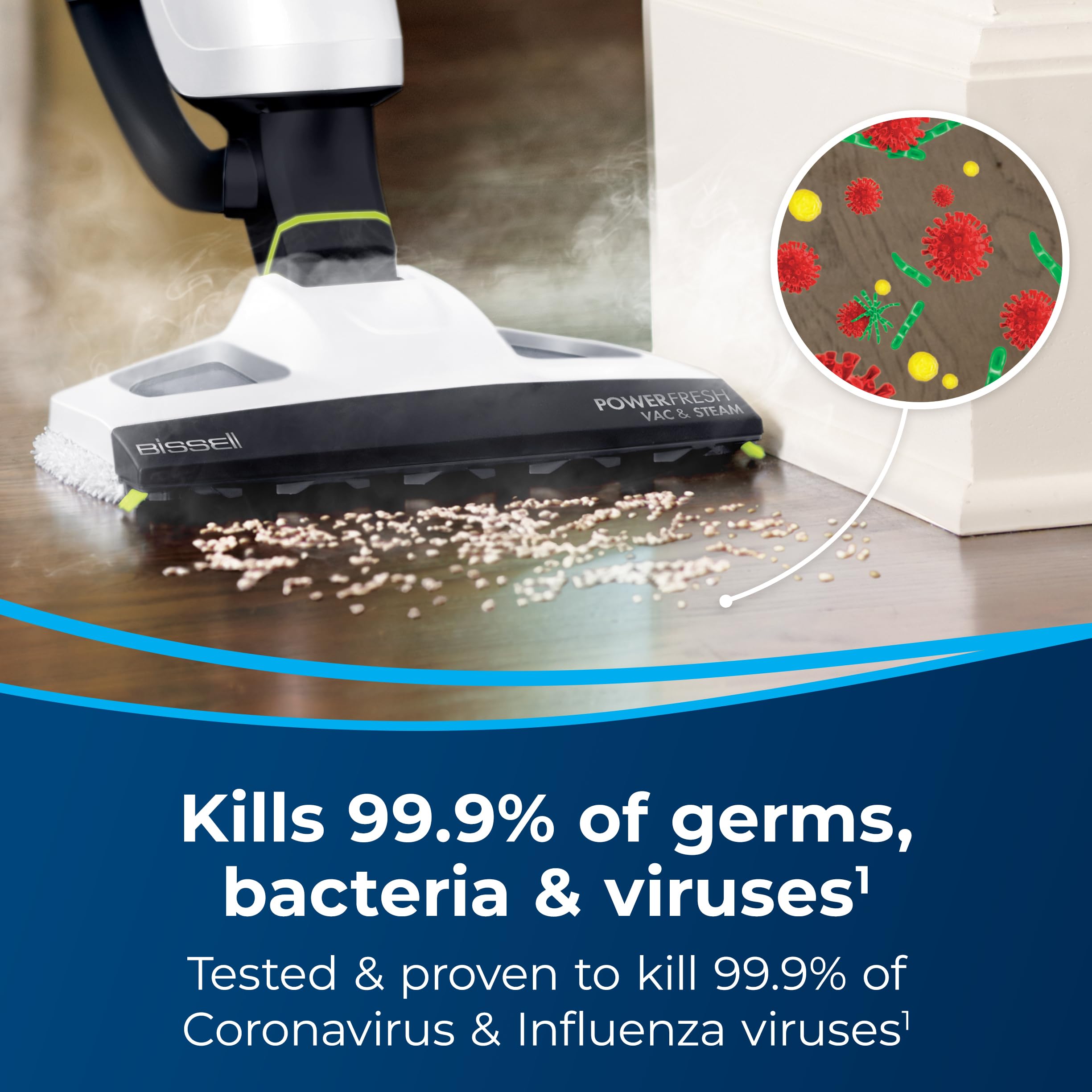 Bissell PowerFresh Vac & Steam floor action demonstrating simultaneous suction and steam.