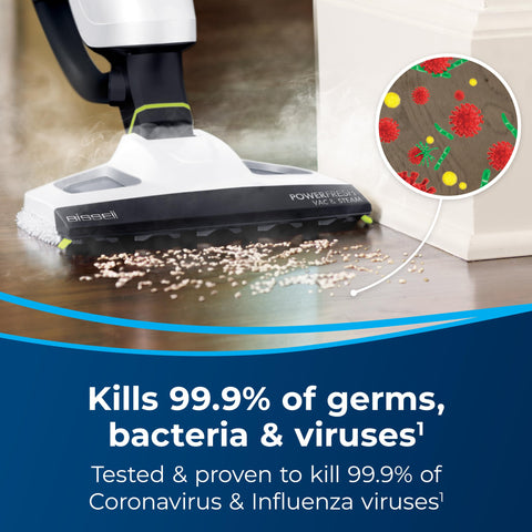 Bissell PowerFresh Vac & Steam floor action demonstrating simultaneous suction and steam.