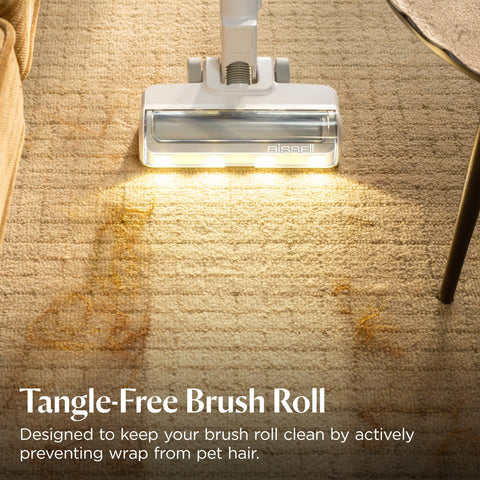 Bissell PowerClean bright headlights illuminate dark corners for thorough cleaning.