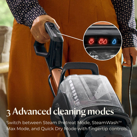 Bissell SteamWash Max Clean demonstrates 2x better cleaning on embedded stains.