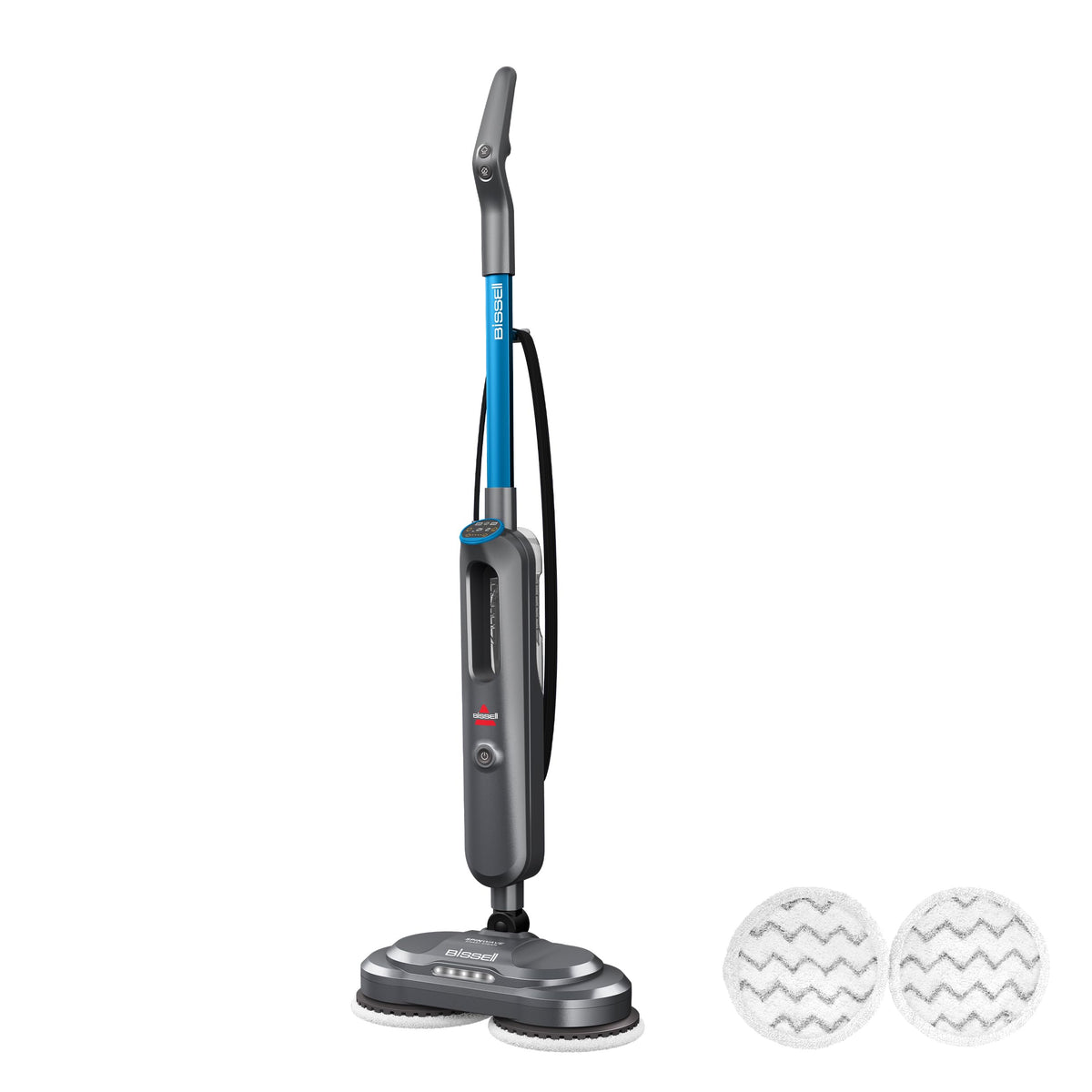 Bissell SpinWave SmartSteam with LED headlights illuminates floors for precise cleaning.