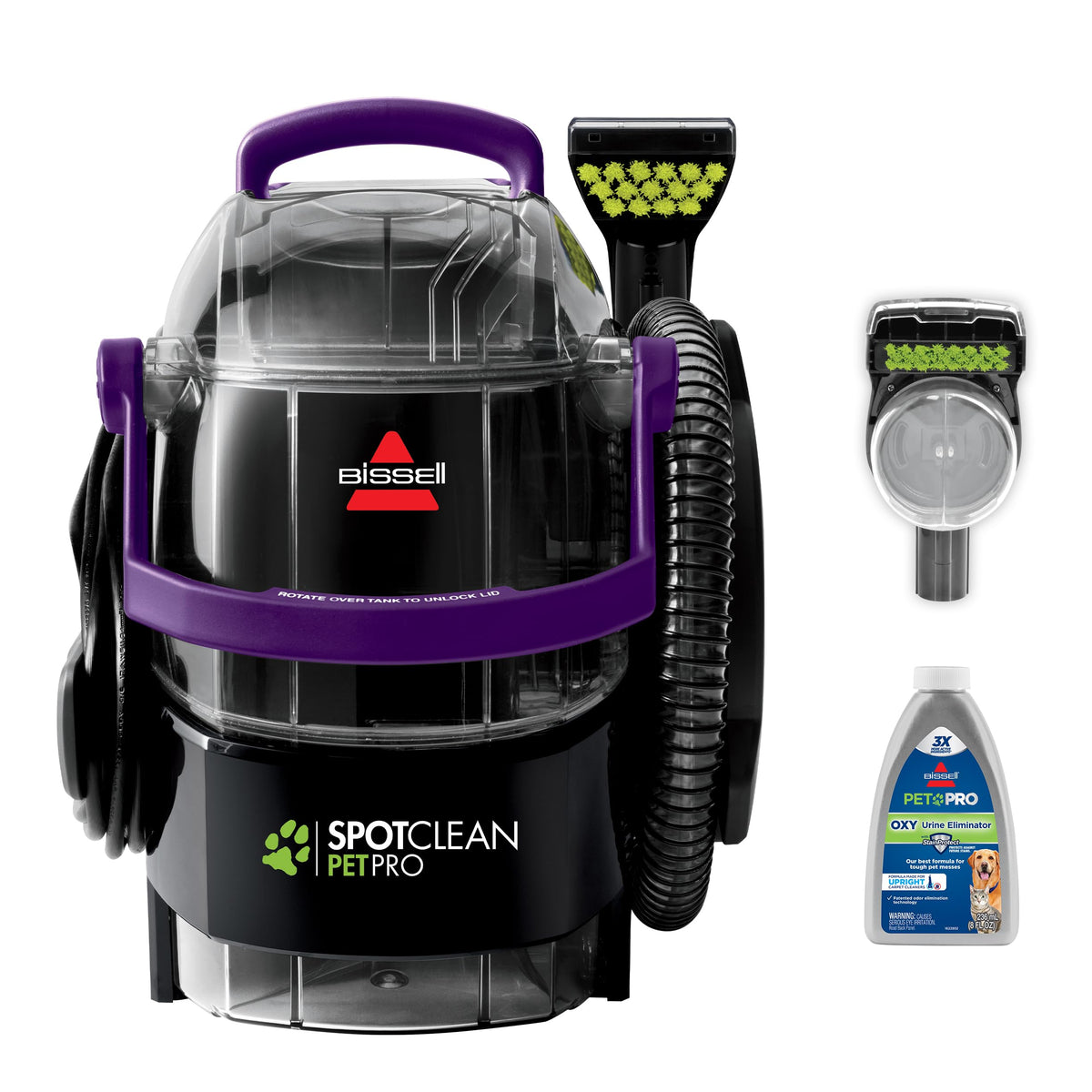 Bissell SpotClean Pro Pet 2458 front view for convenient portability and spot cleaning.