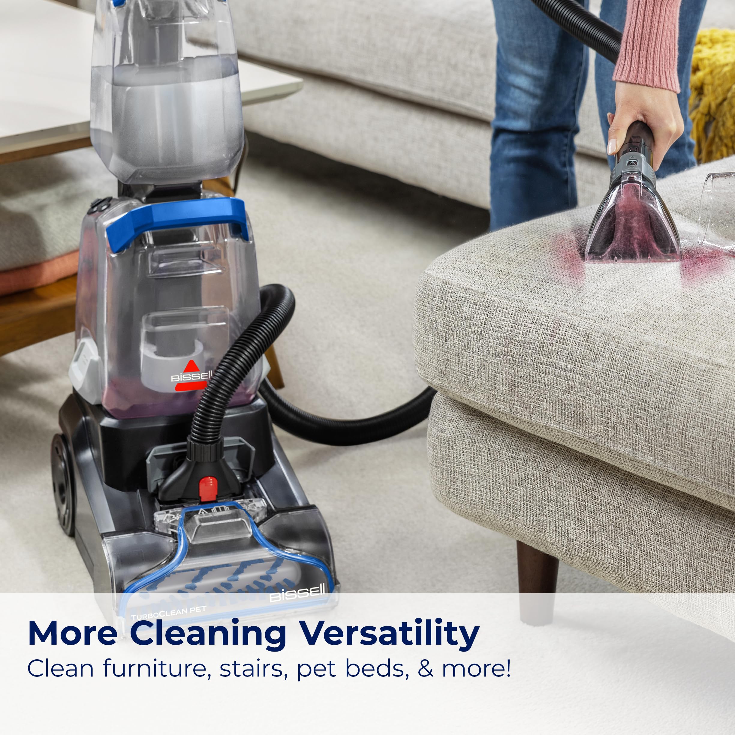 Bissell TurboClean PET 4-inch Self-Cleanout Tool enables quick debris flush.