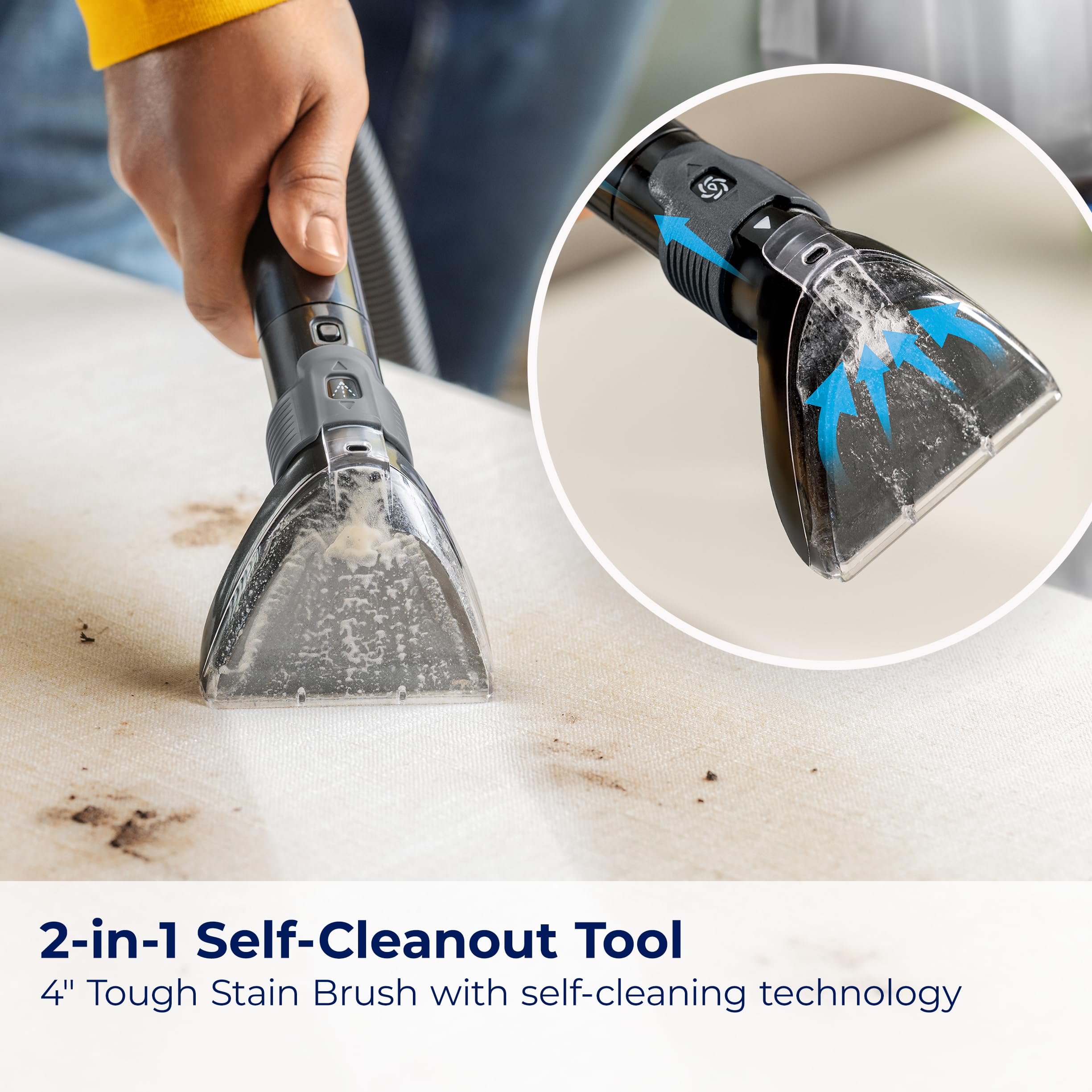 Bissell TurboClean PET Spraying Crevice Tool targets hard-to-reach spills and stains.