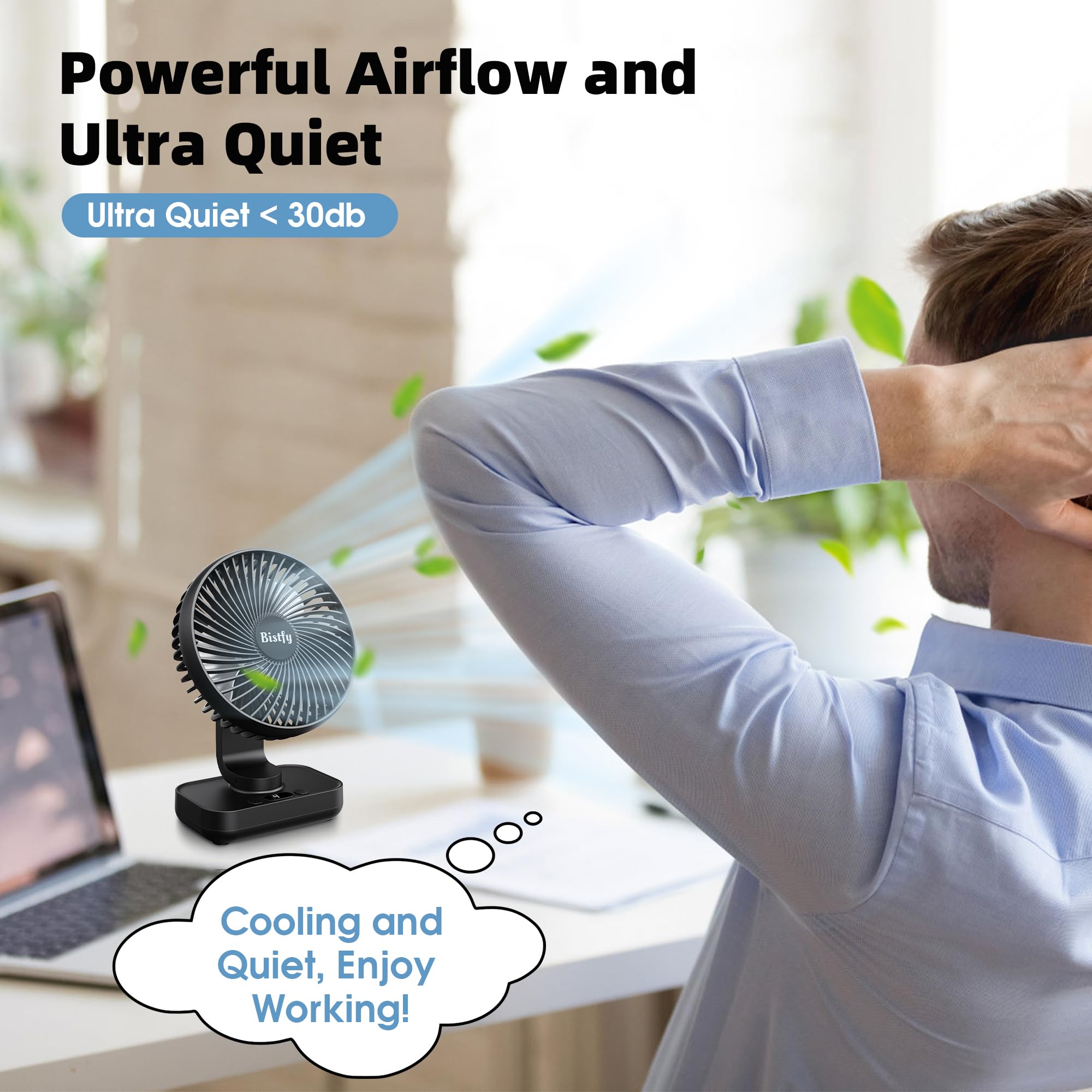 Bistfy Desk Fan 5.5-inch digital display shows battery and speed at a glance
