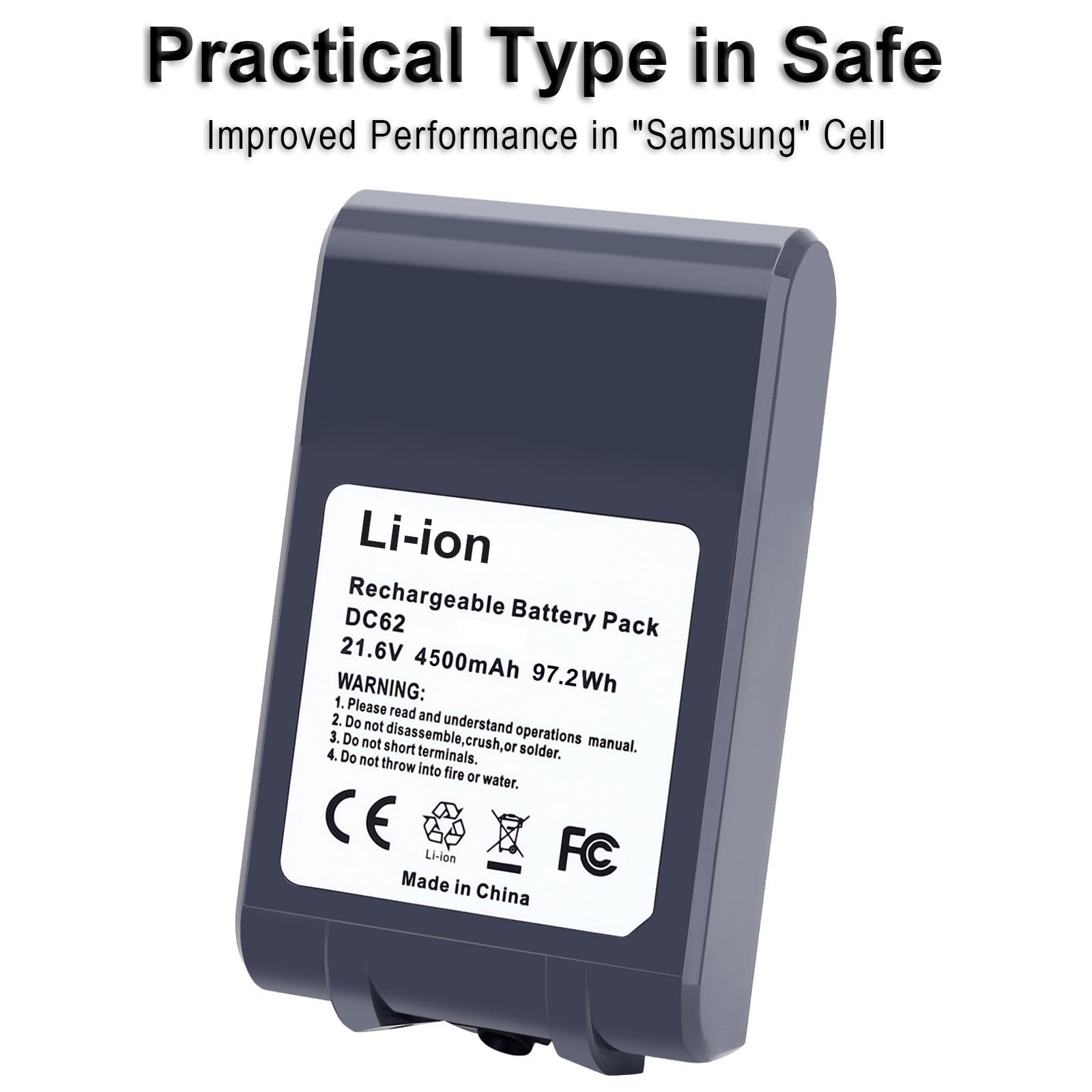 Biswaye 21.6V battery aligned with Dyson V6 charger