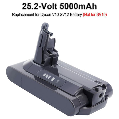 Biswaye V10 replacement battery front view showing Dyson compatibility and power.
