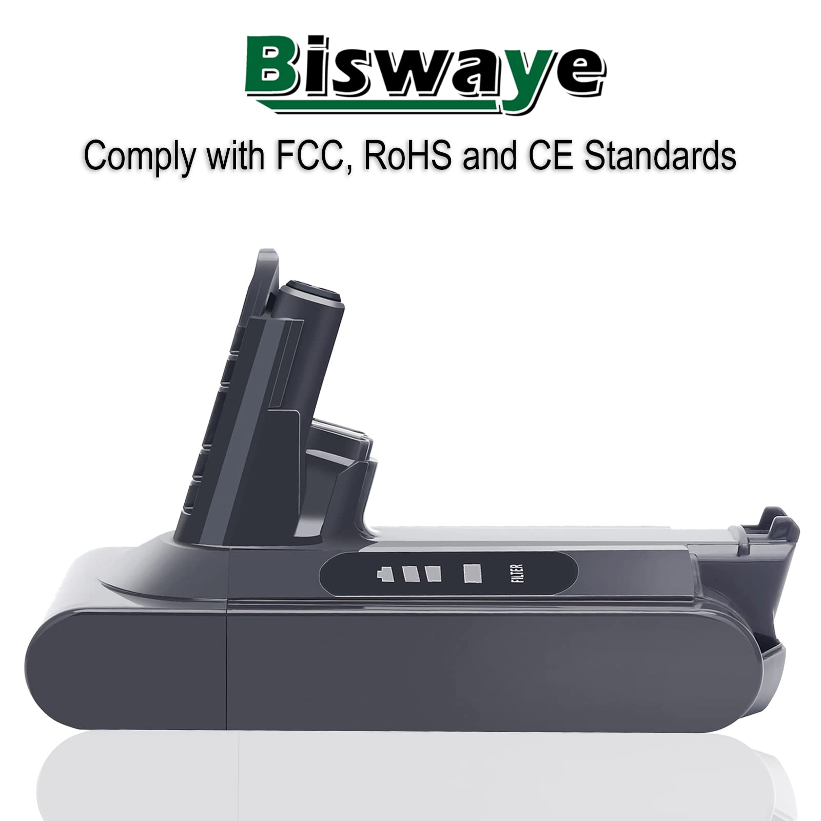 Biswaye V10 safety labels detailing protective features.