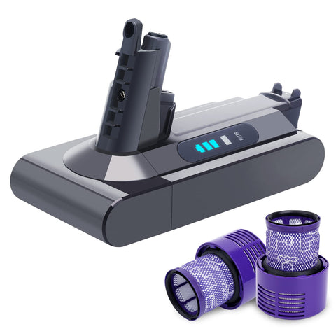 Biswaye V10 upgrade battery package with filters for longer cleaning sessions.