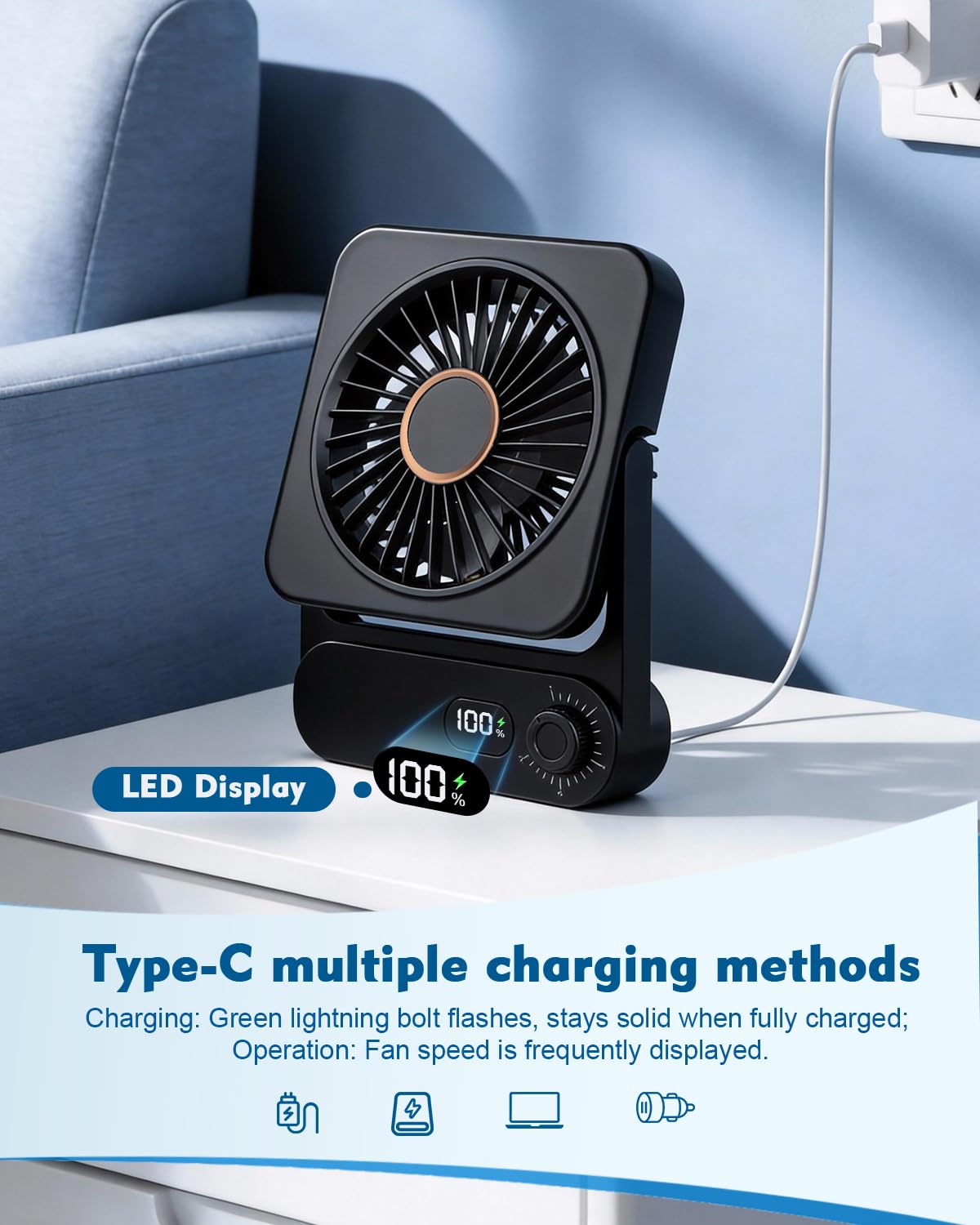 Biswitif ultra-slim travel fan fits cabins, backpacks, and small desks.