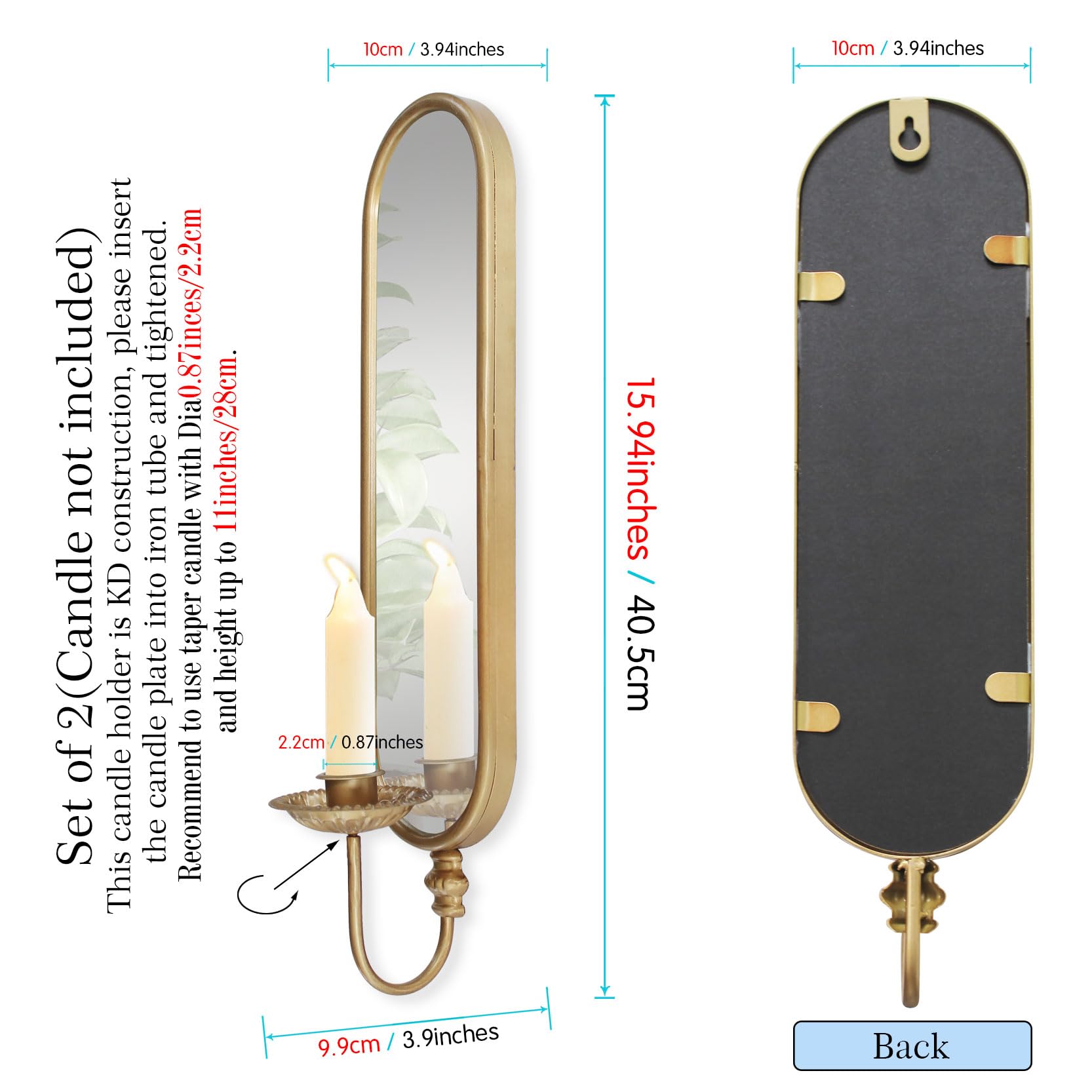 BITALYE hand-welded iron candle sconce detail in antique gold finish