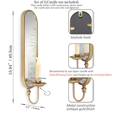 BITALYE wall mount candle sconce with mirror closeup showing craftsmanship
