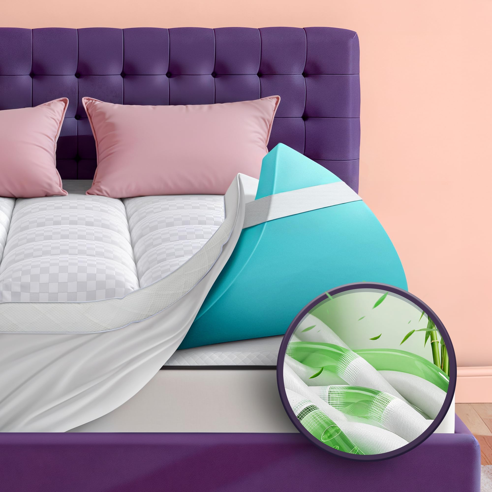 Biteany dual layer king topper shows enhanced 4X support and plush surface.