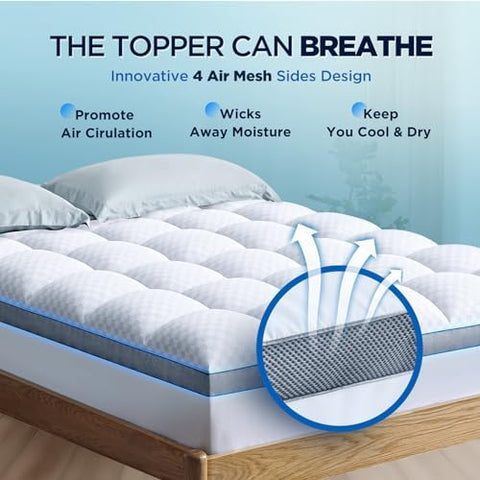 Biteany fitted-sheet style topper with 18-inch pocket on a mattress.