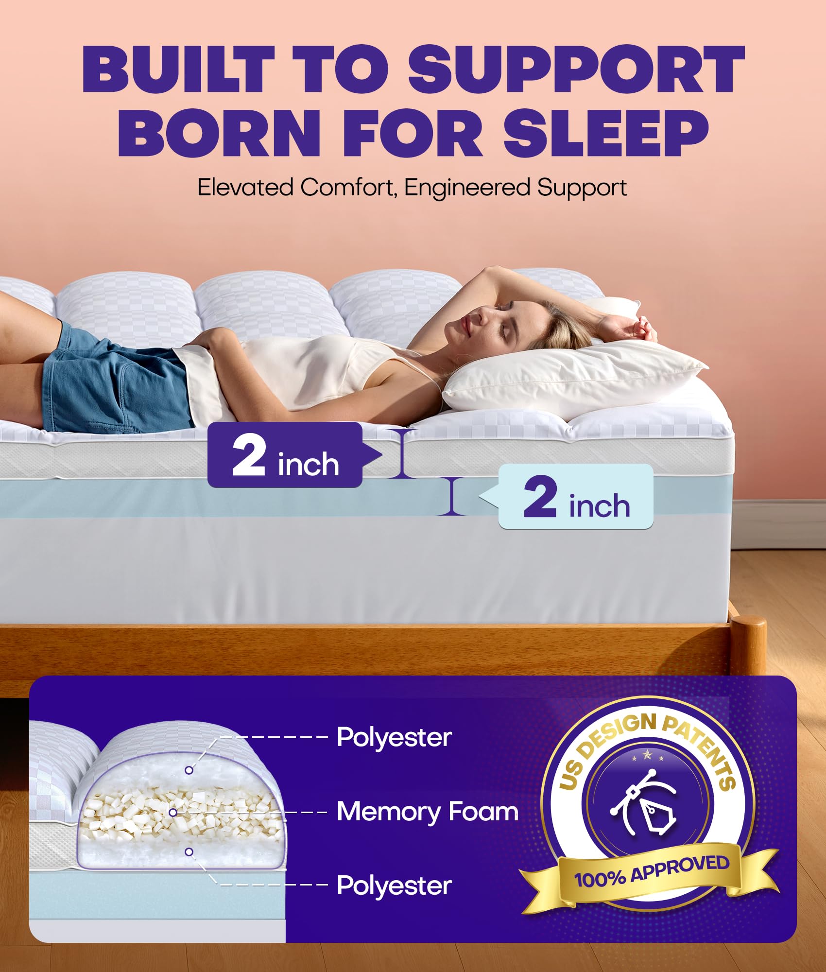 Biteany memory foam layer distributes body weight for comfort.