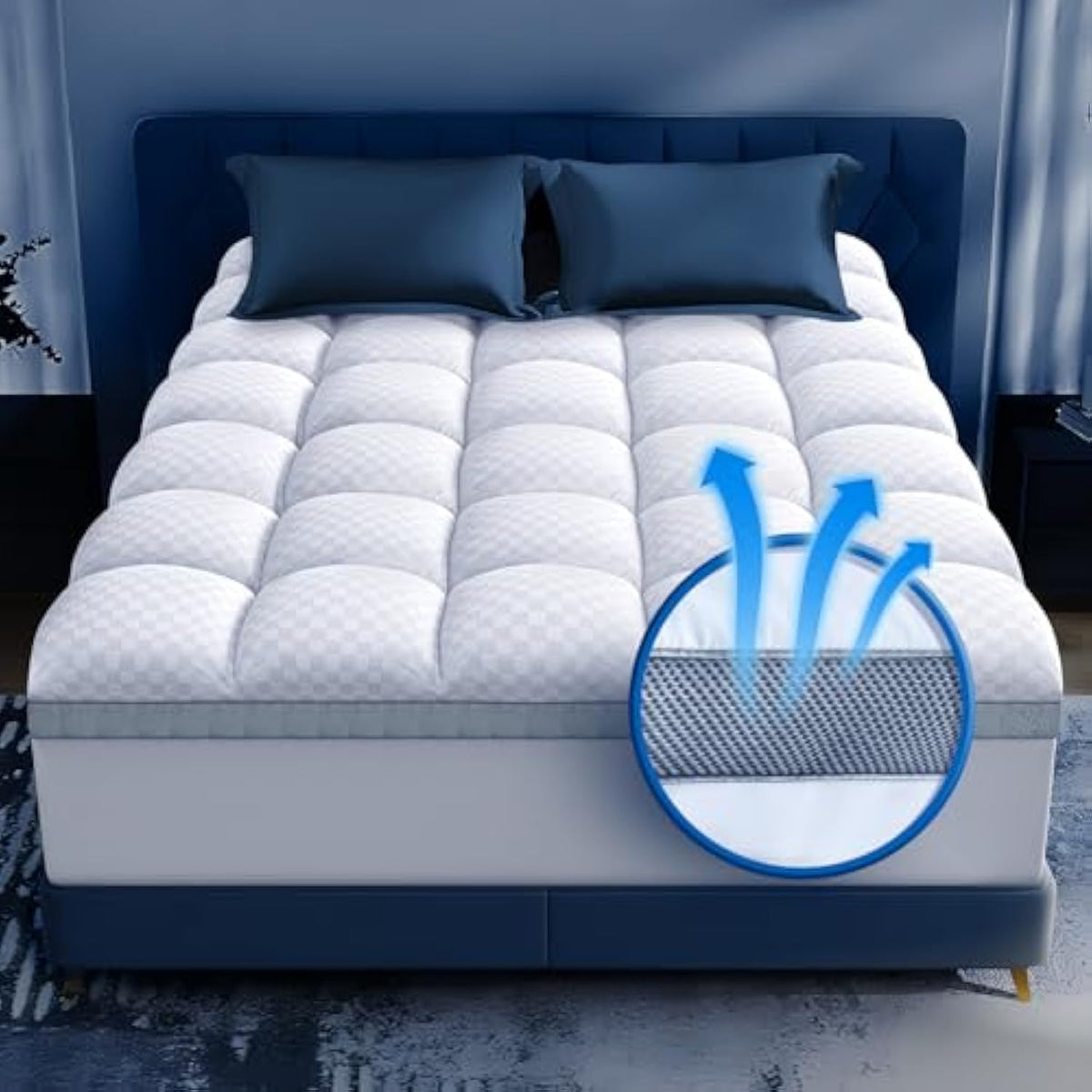 Biteany premium king topper close-up shows plush memory foam blend.