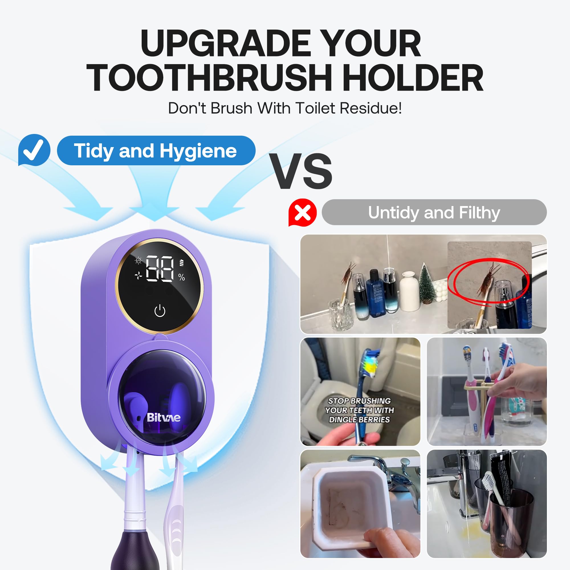 Bitvae universal slots fit adult and kid brushes with different stems.