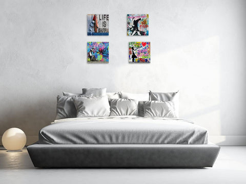 Biufo Banksy graffiti street art prints for bedroom display with bold color.