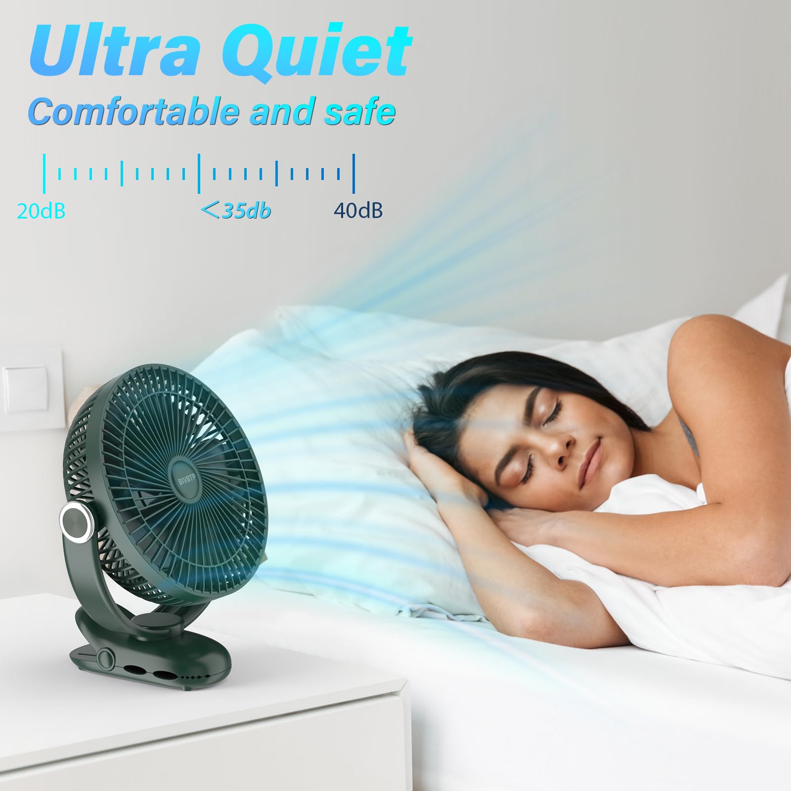 BIVBTP clip-on fan 12000mAh battery enables all-day cooling anywhere