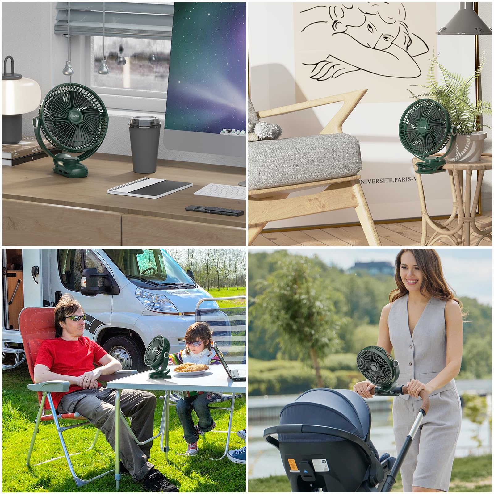 BIVBTP clip-on fan heavy-duty clamp keeps it secure on golf carts