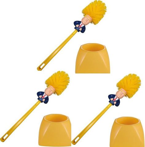 Bivpreom Trump toilet brush set with three holders for organized bathroom.