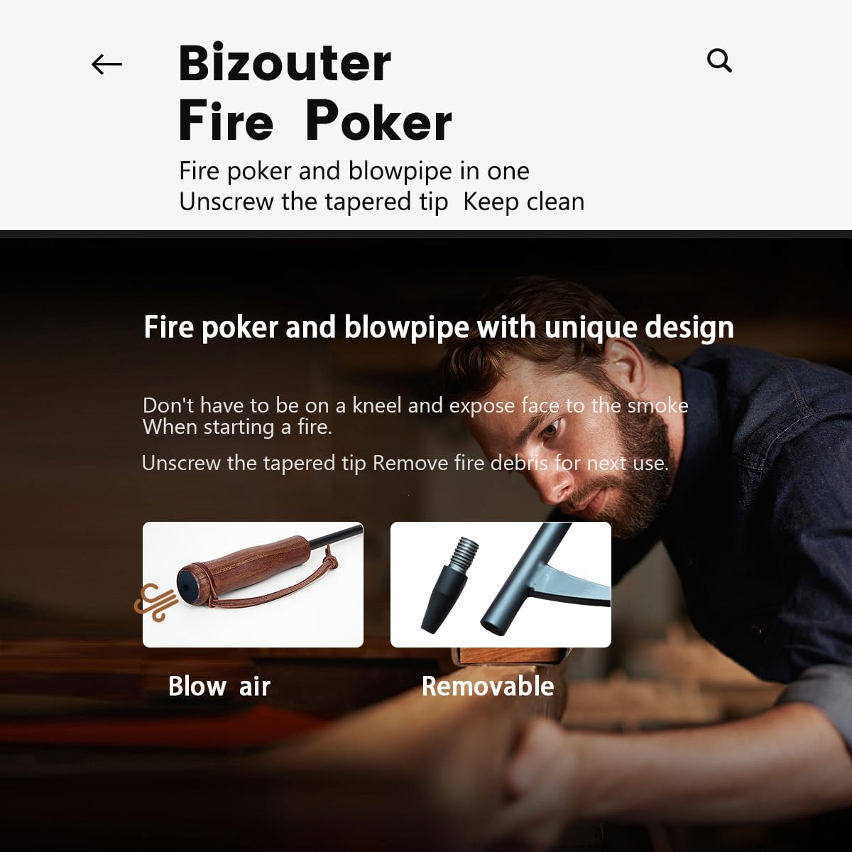 BIZOUTER detachable firepit tool designed for portable camping use.