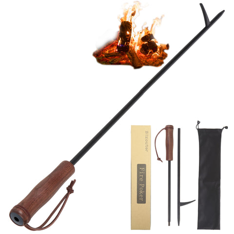 BIZOUTER fire-poker-34in showing extended reach for safer fire tending.