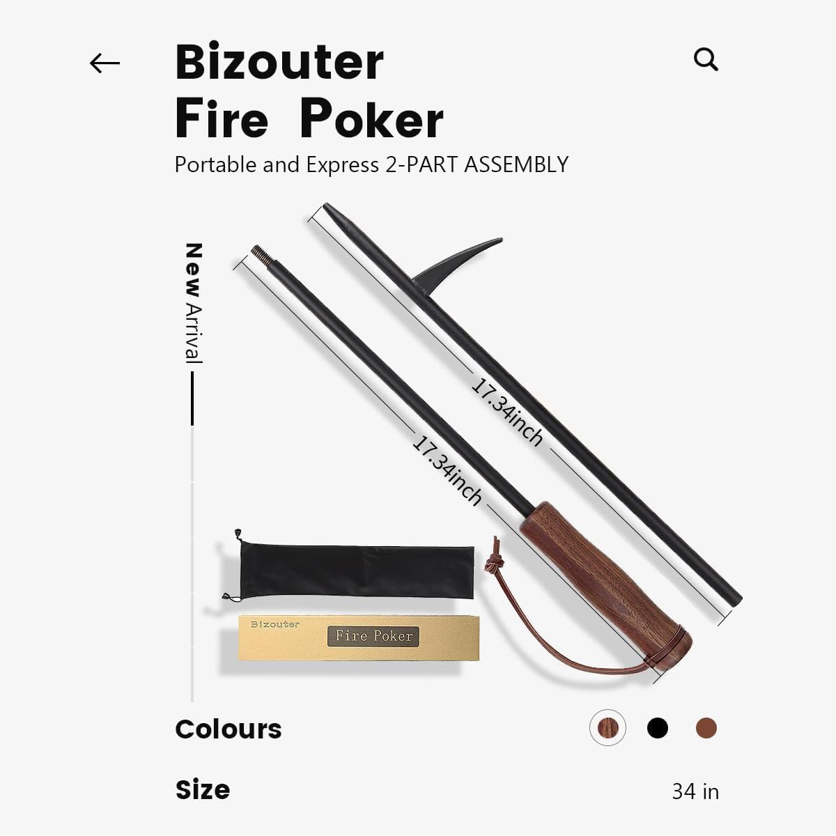 BIZOUTER fire-poker-pouch-strap with leather lanyard for easy carry.
