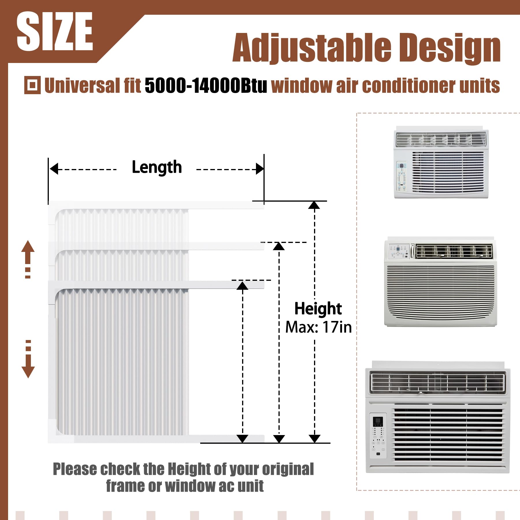 BJADE'S accordion curtain kit enhances insulation around the unit and blocks dust