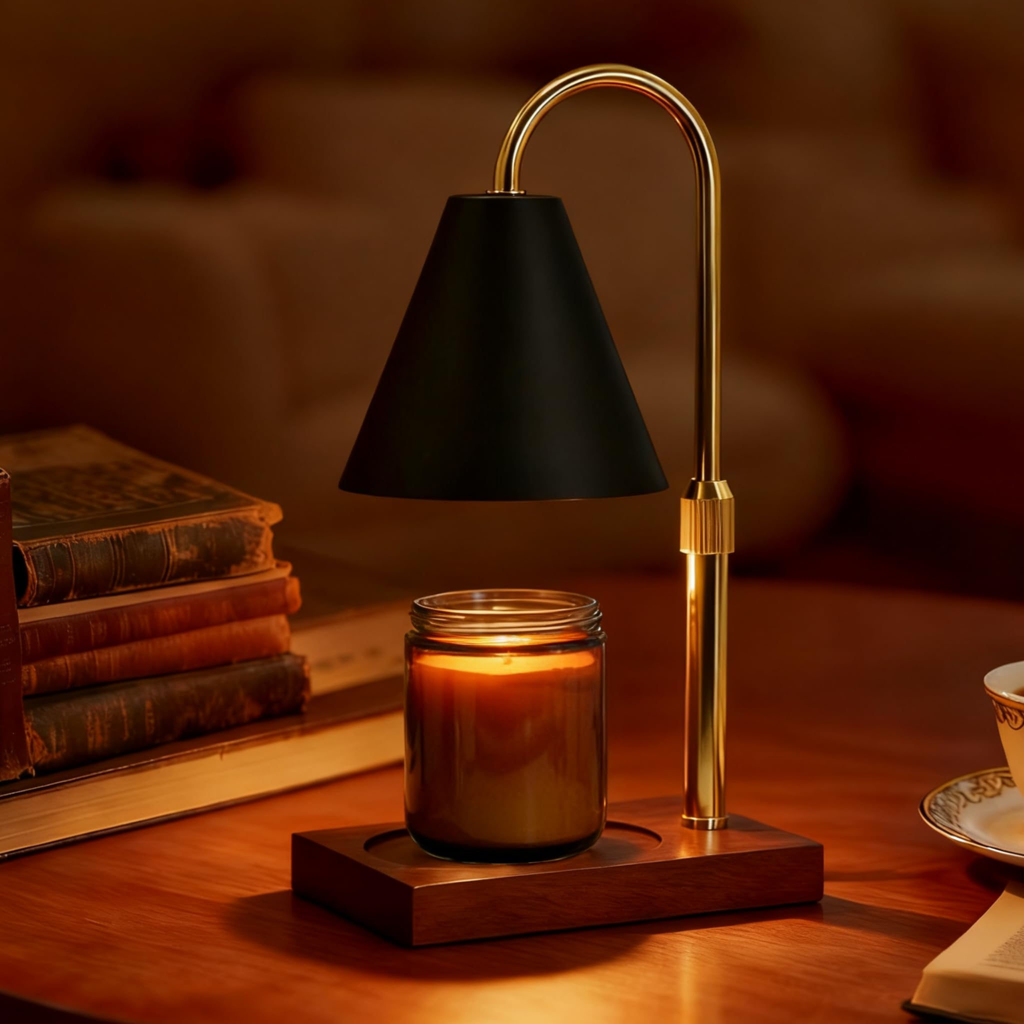 BJFFN Candle Warmer Lamp side angle shows adjustable height for jar candles