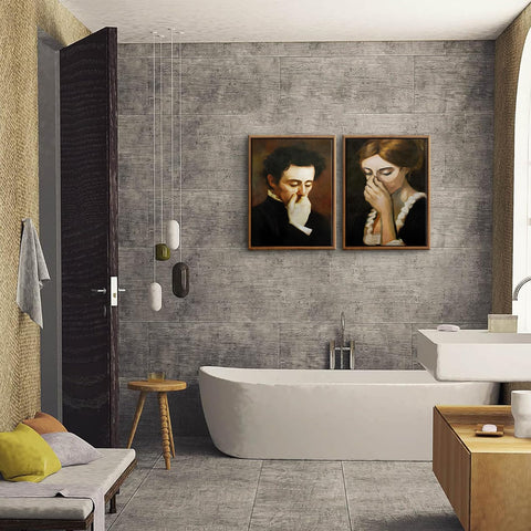 BJVJKSU framed bathroom canvas featuring a nose-pinching man adds humor and conversation.