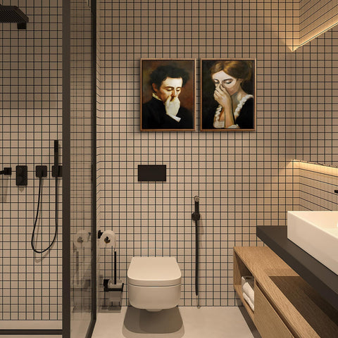 BJVJKSU two-piece bathroom art set brings vintage charm to small spaces.