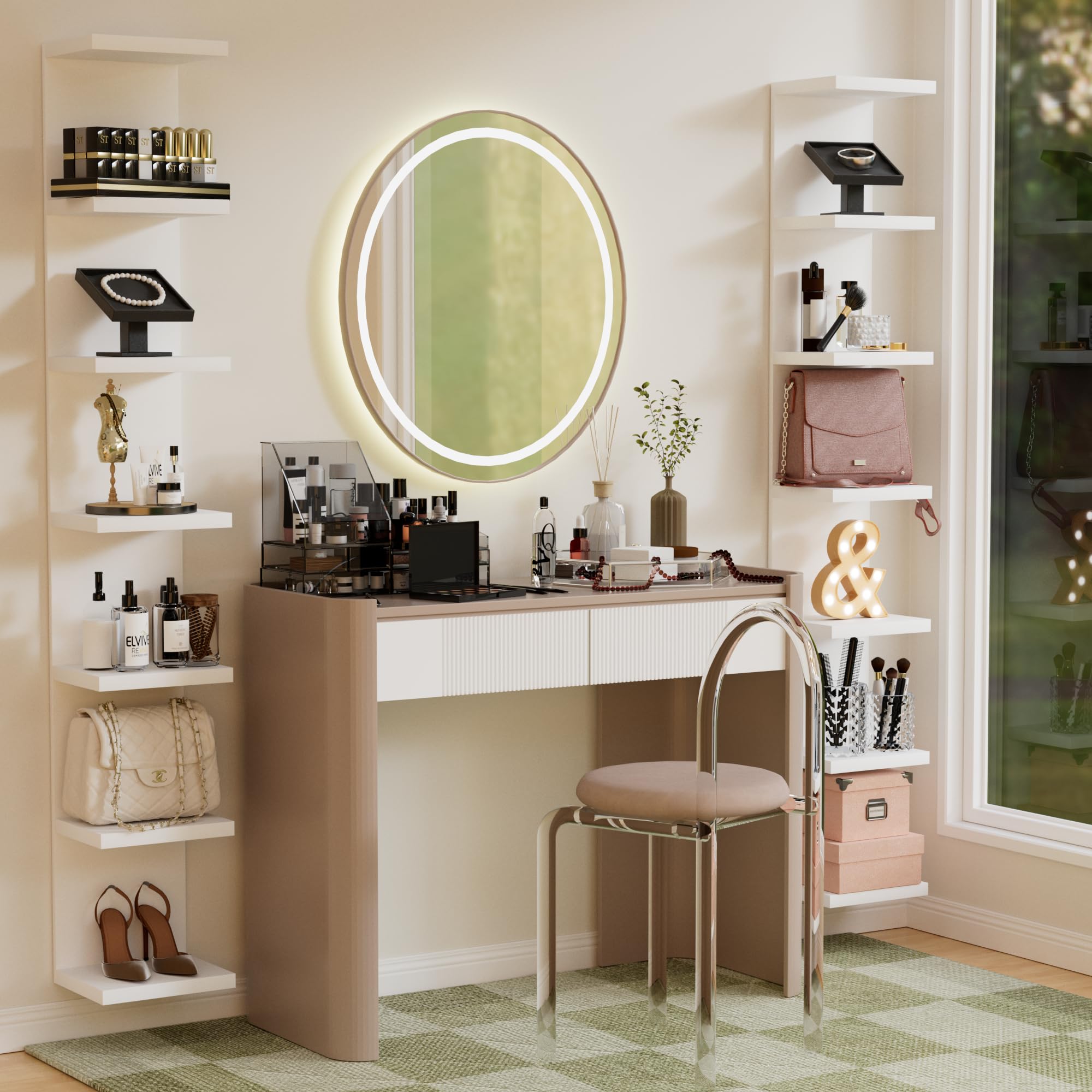 Bkaleme office 7-tier shelf keeps documents and supplies organized.